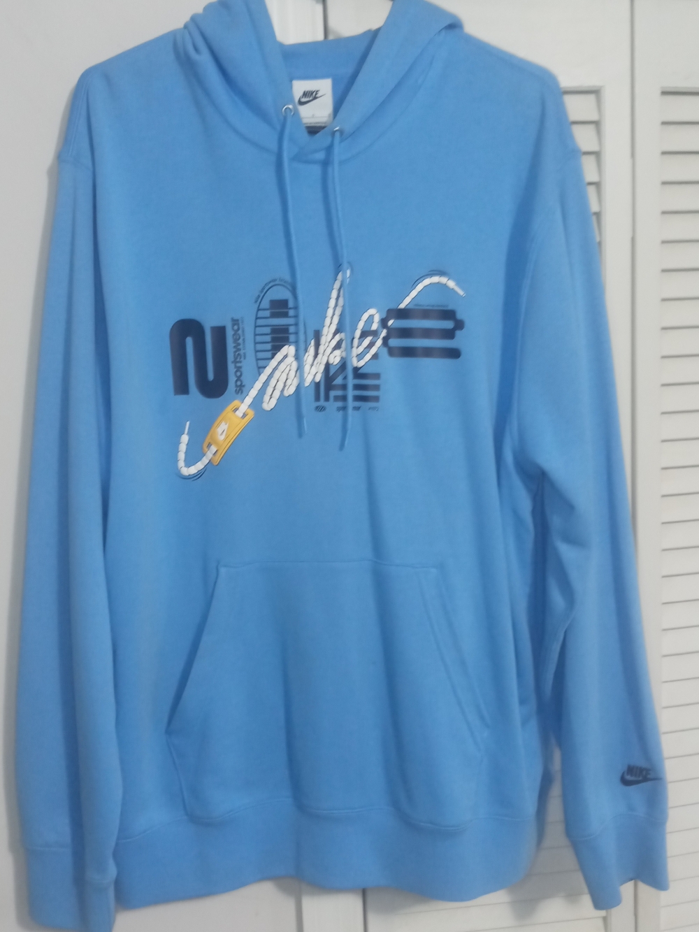 Nike Mens Club French Terry Hoodie Light Blue Hoodie With Graphic Size Large